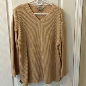 Vintage Casual Connection 100% Cotton Tan V-Neck Sweater
